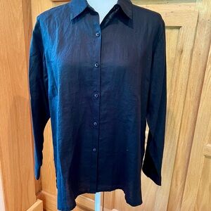 Eileen Fisher Classic Black Linen Blouse  PM